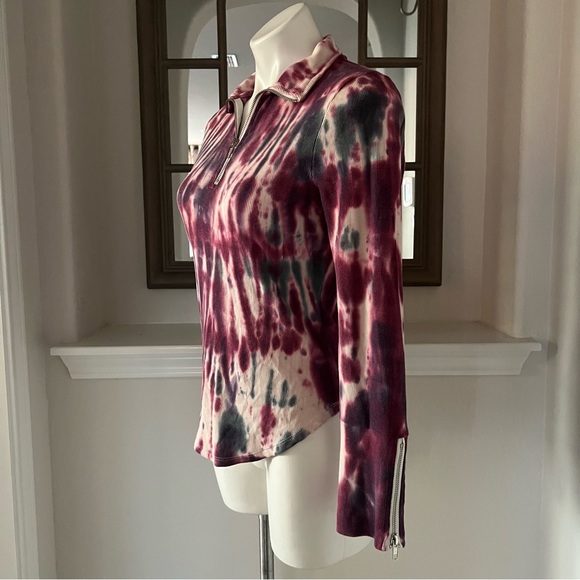 Chaser Tie Dye Sweatshirt Quarter Zip Burgundy Cream Pink Top Size XS - Picture 6 of 14